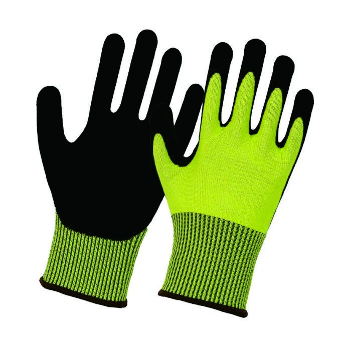 Green and black micro-foam nitrile coated work gloves